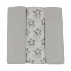 MS13-G: Grey 3 Pack Muslin Squares in Gift Bag